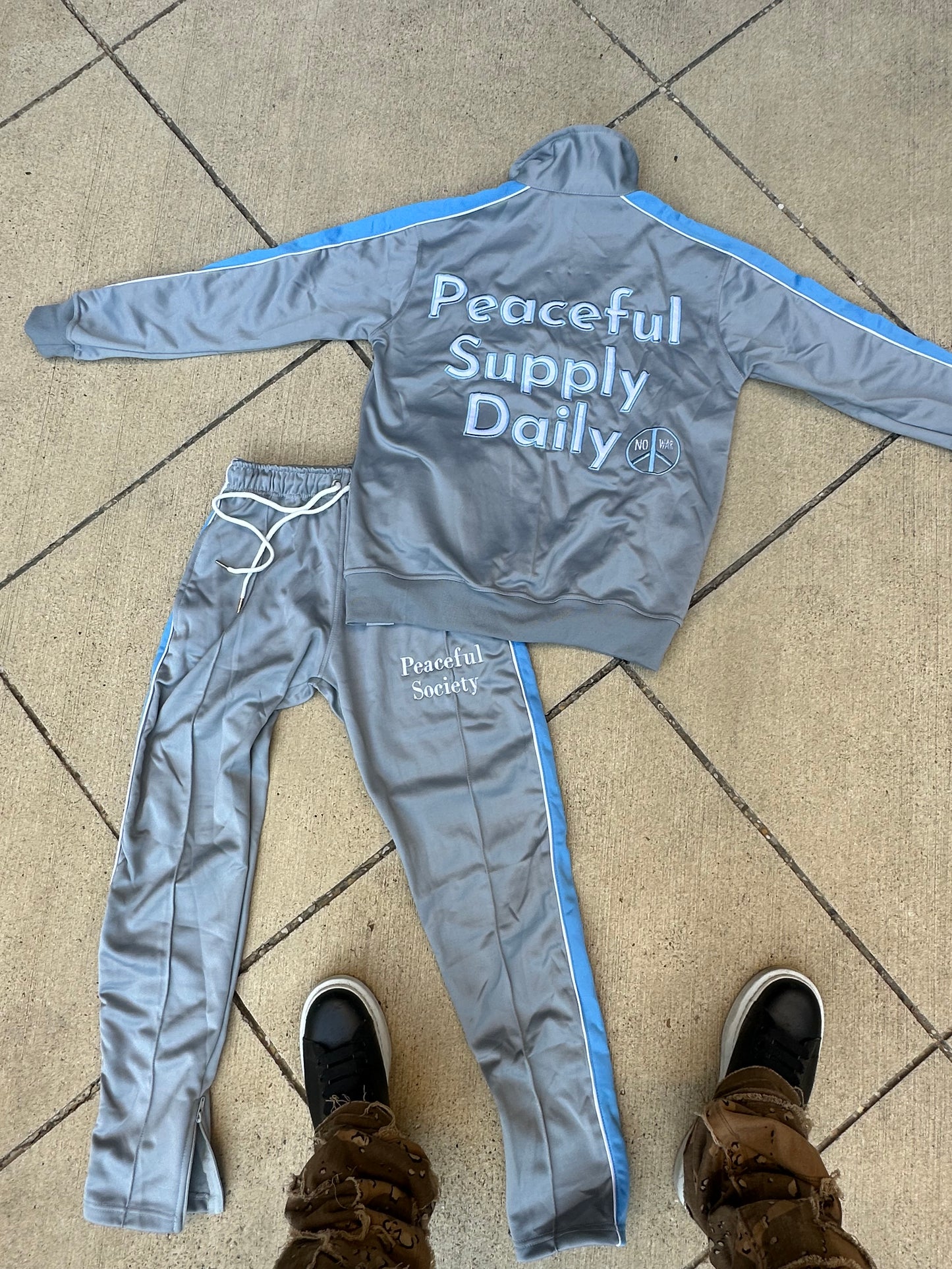 Grey 'Peaceful Supply Daily' Tracksuit