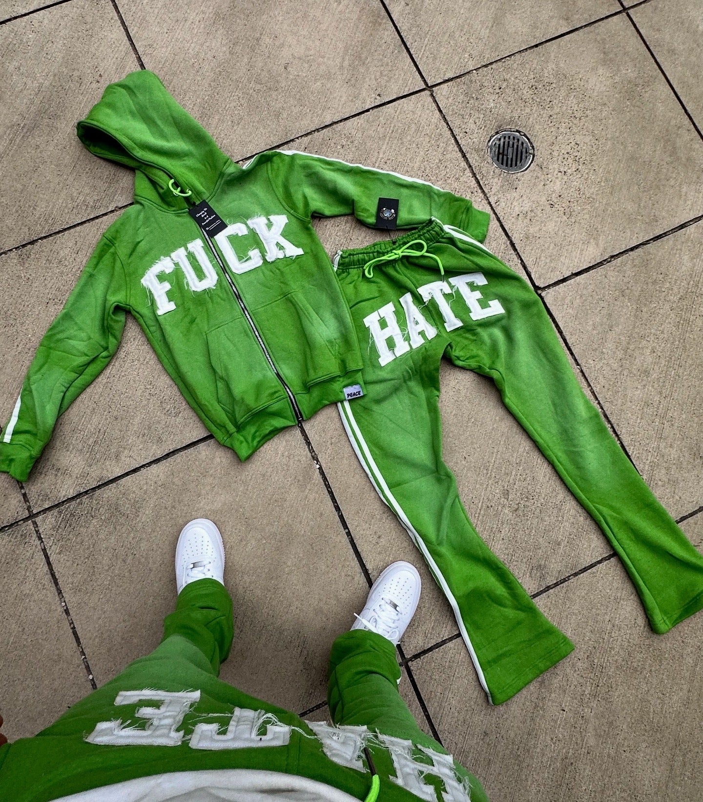 ‘Fuck Hate’ Green Striped Set