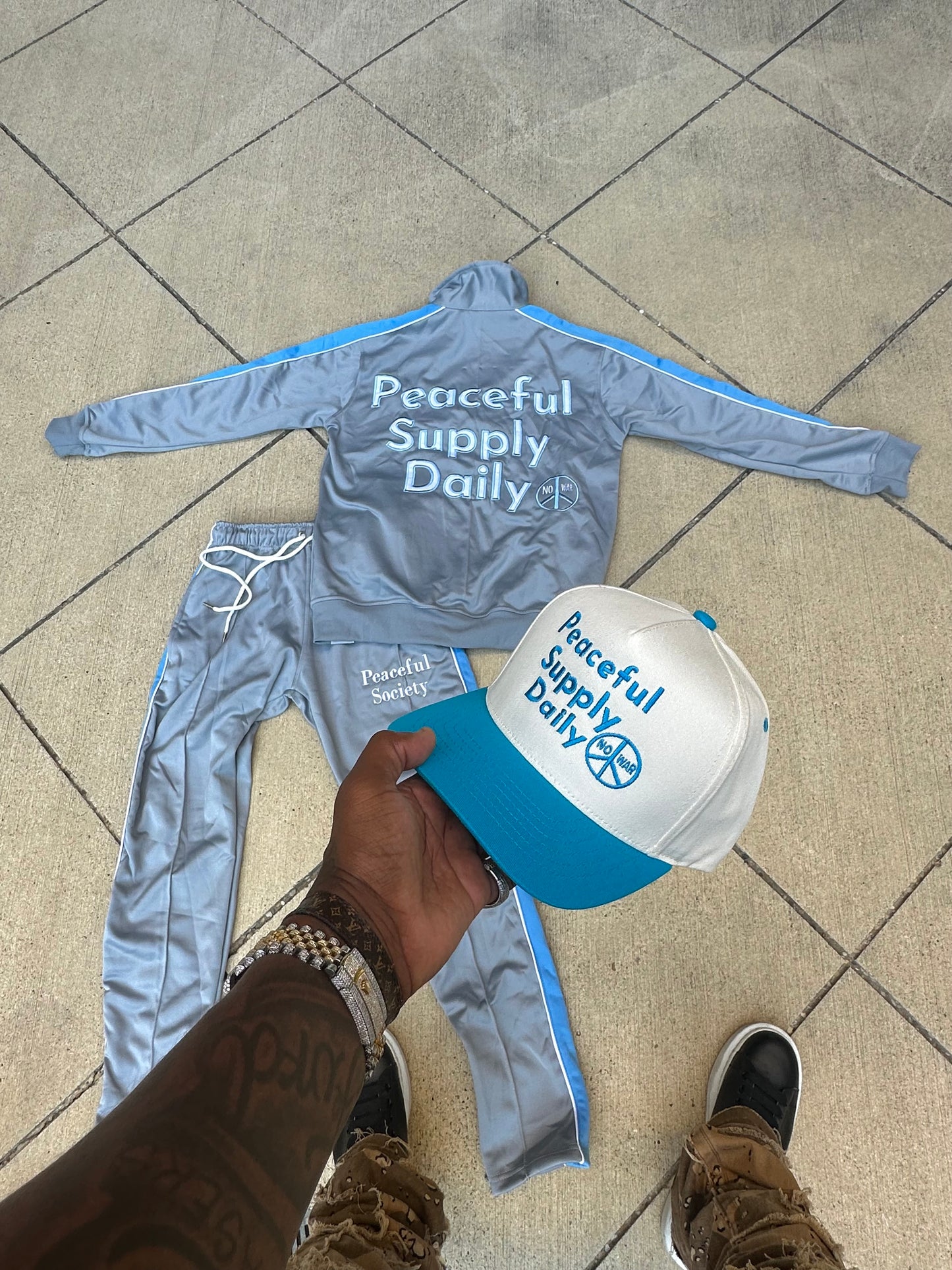 Grey 'Peaceful Supply Daily' Tracksuit