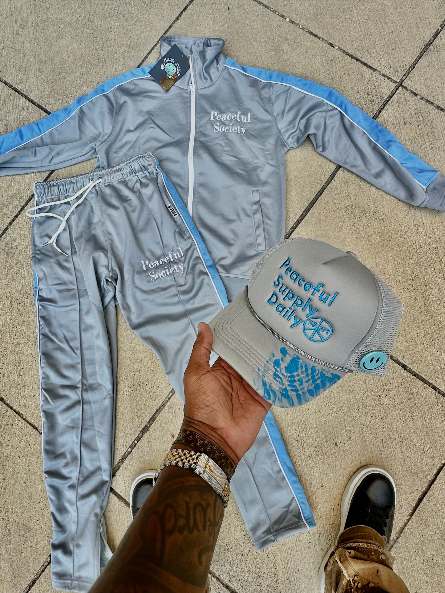Grey 'Peaceful Supply Daily' Tracksuit