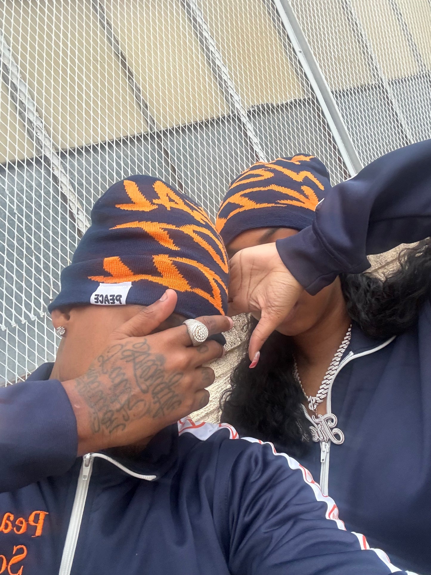 Navy Blue and Orange 'Peaceful Supply Daily' Tracksuit (Beanie Included)