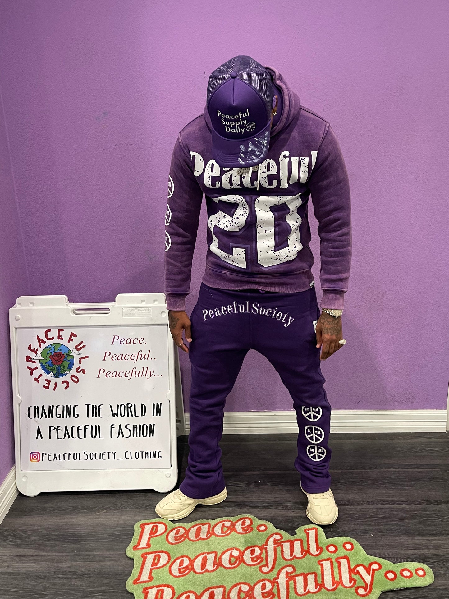 Purple Peaceful Society Stacked Sweats