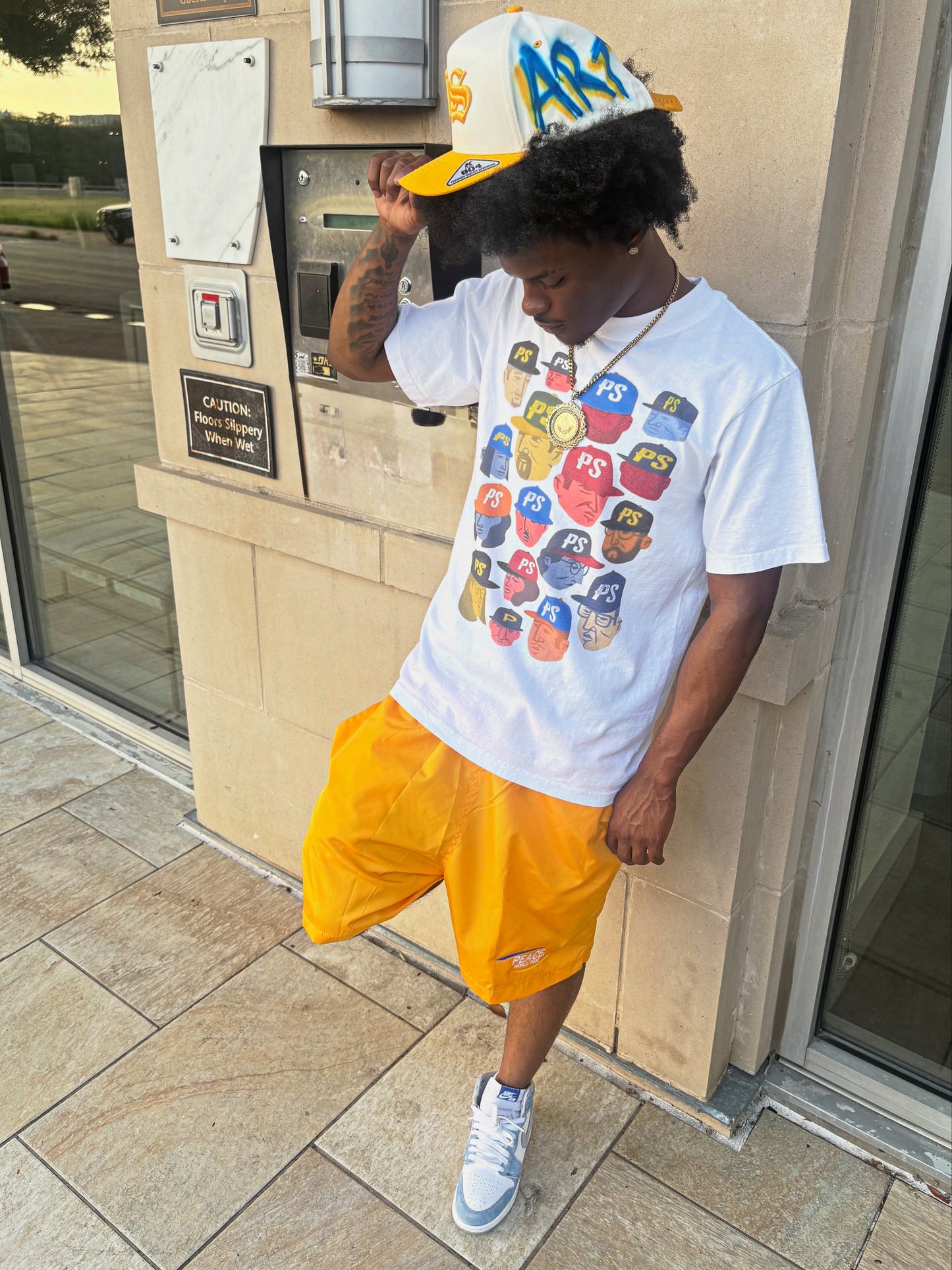 Yellow ‘Peace World-Wide’ Shorts