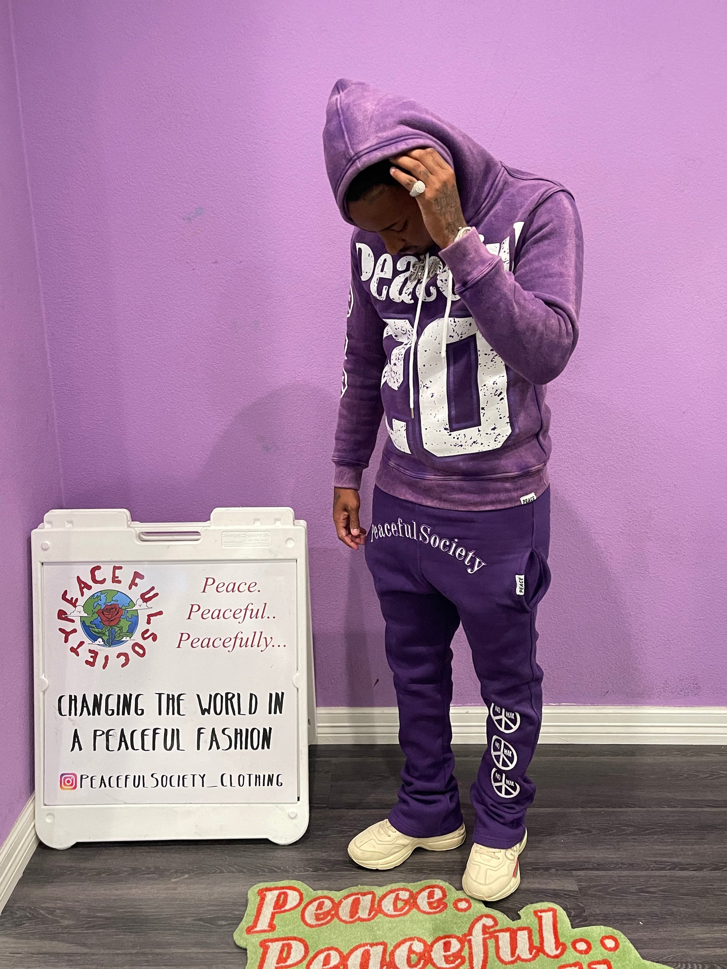 Purple Peaceful Society Stacked Sweats