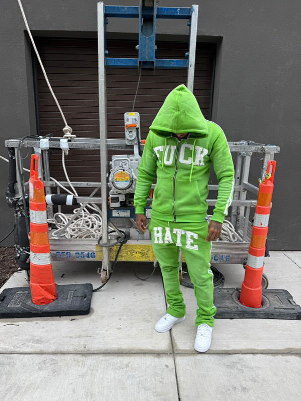 ‘Fuck Hate’ Green Striped Set