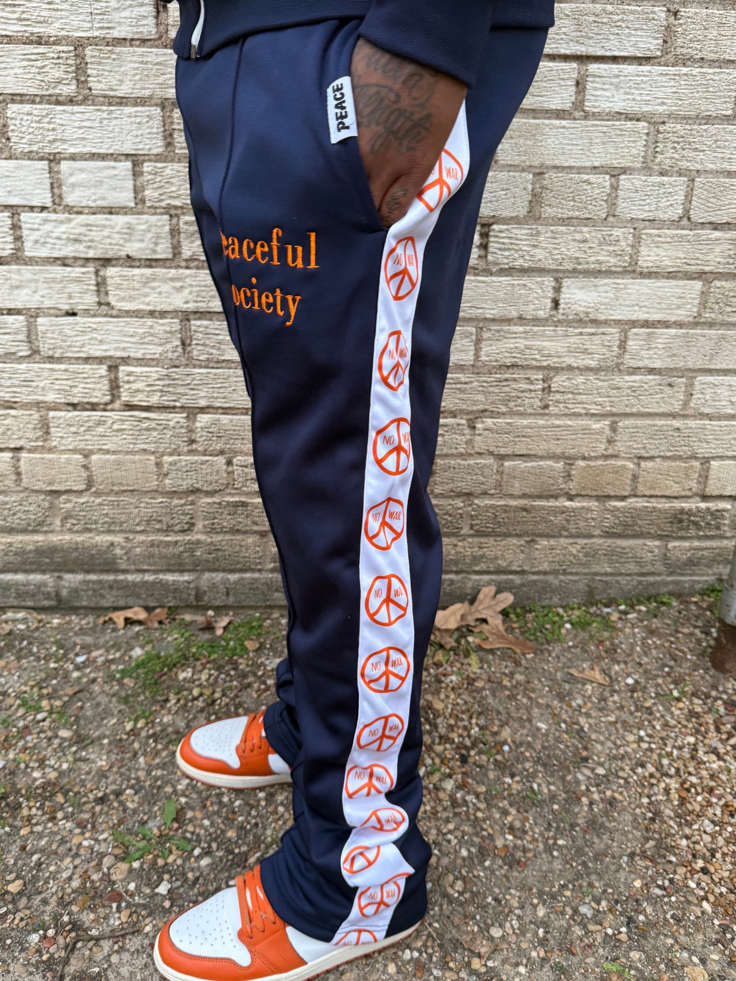 Navy Blue and Orange 'Peaceful Supply Daily' Tracksuit (Beanie Included)