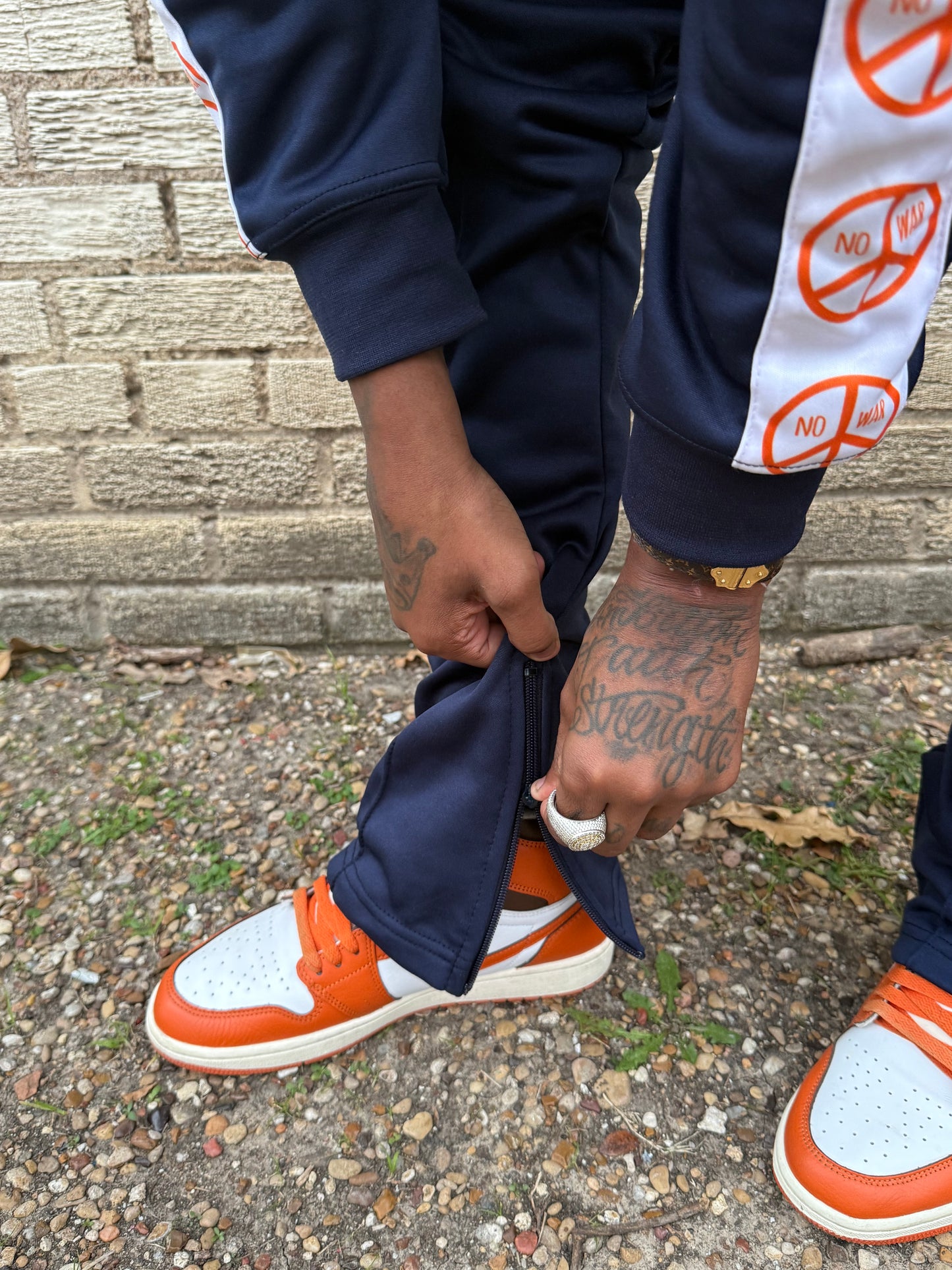 Navy Blue and Orange 'Peaceful Supply Daily' Tracksuit (Beanie Included)