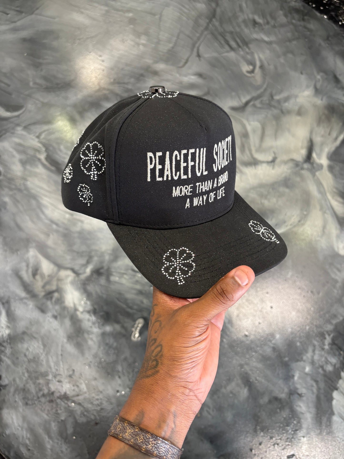 Black ‘Clover’ Rhinestone Peace Hat