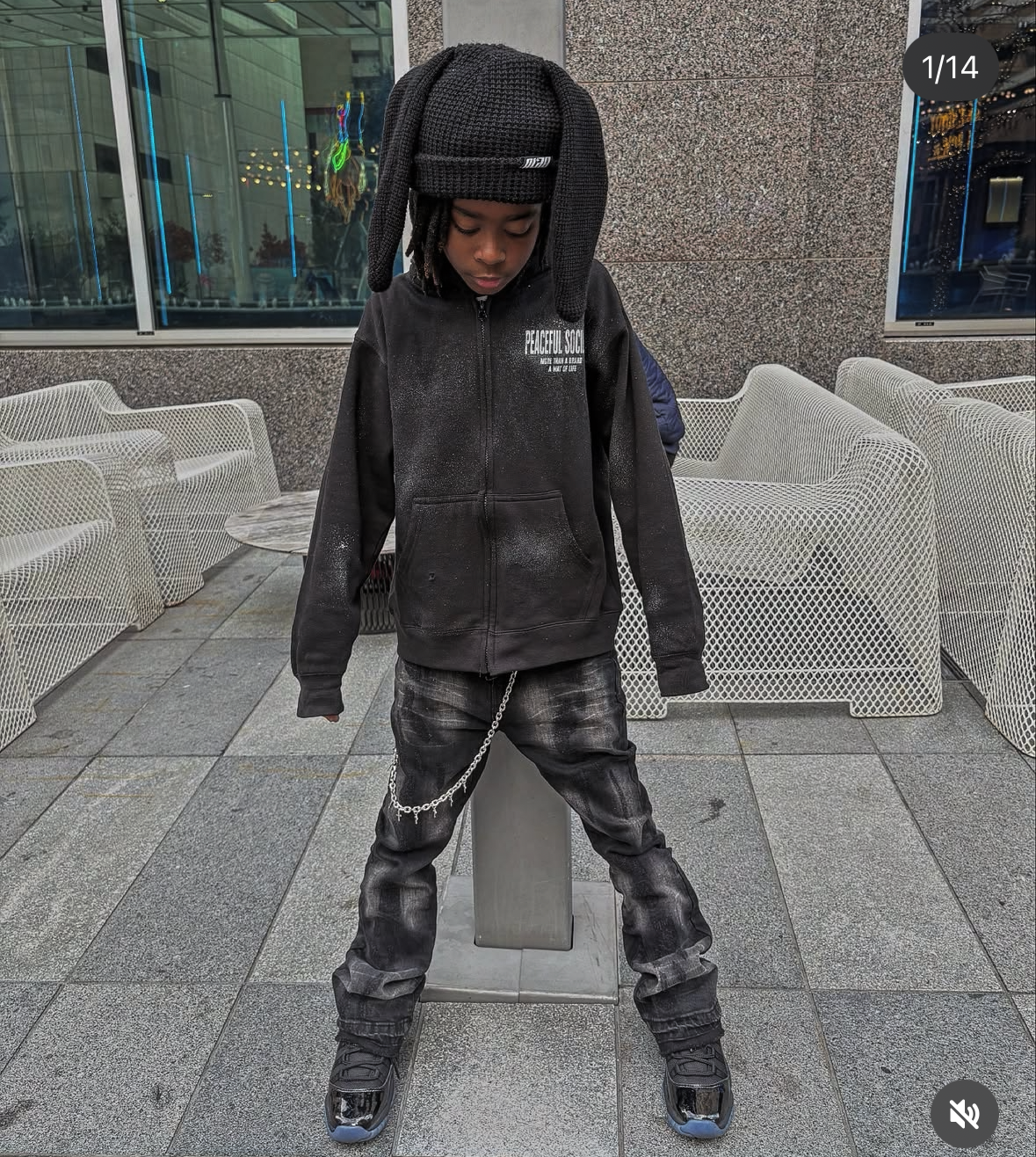 Kids/Youth Black ‘Peaceful Society’ Zip Up Jacket