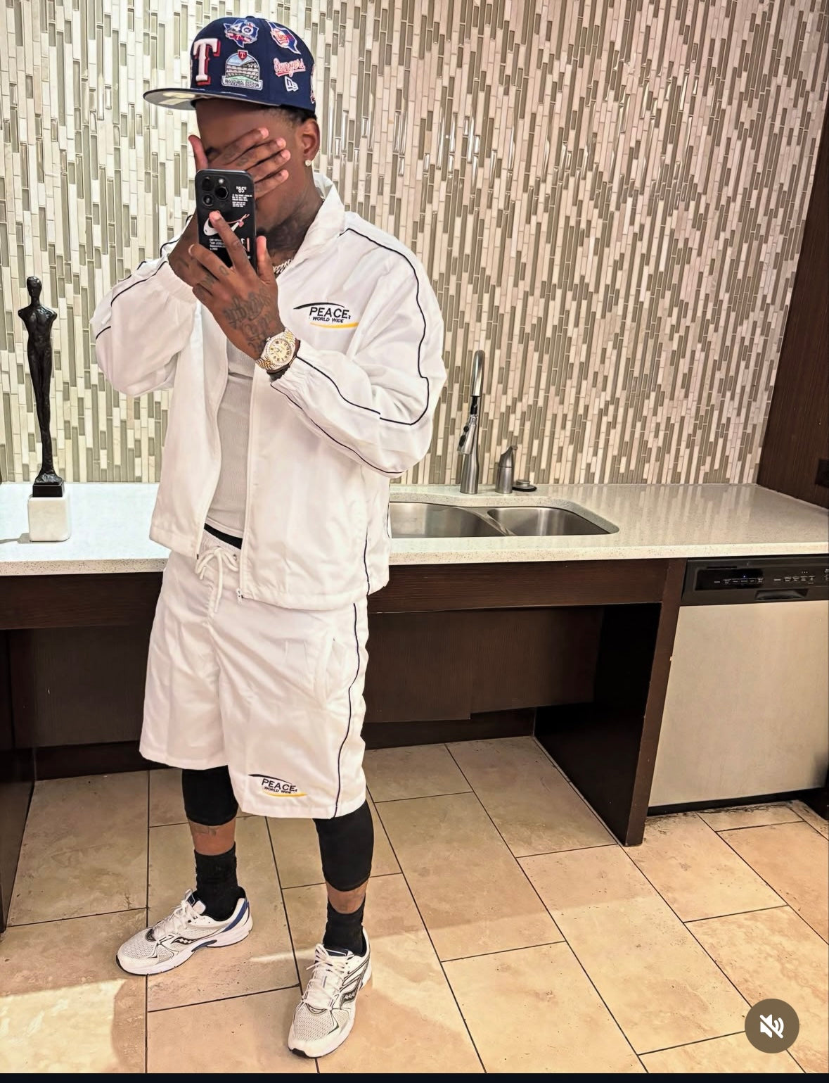 White ‘Peace World-Wide’ Tracksuit Short Set