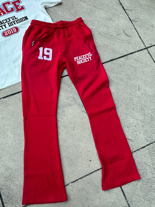 Red ‘Peaceful Society 19’ Stacked Sweats
