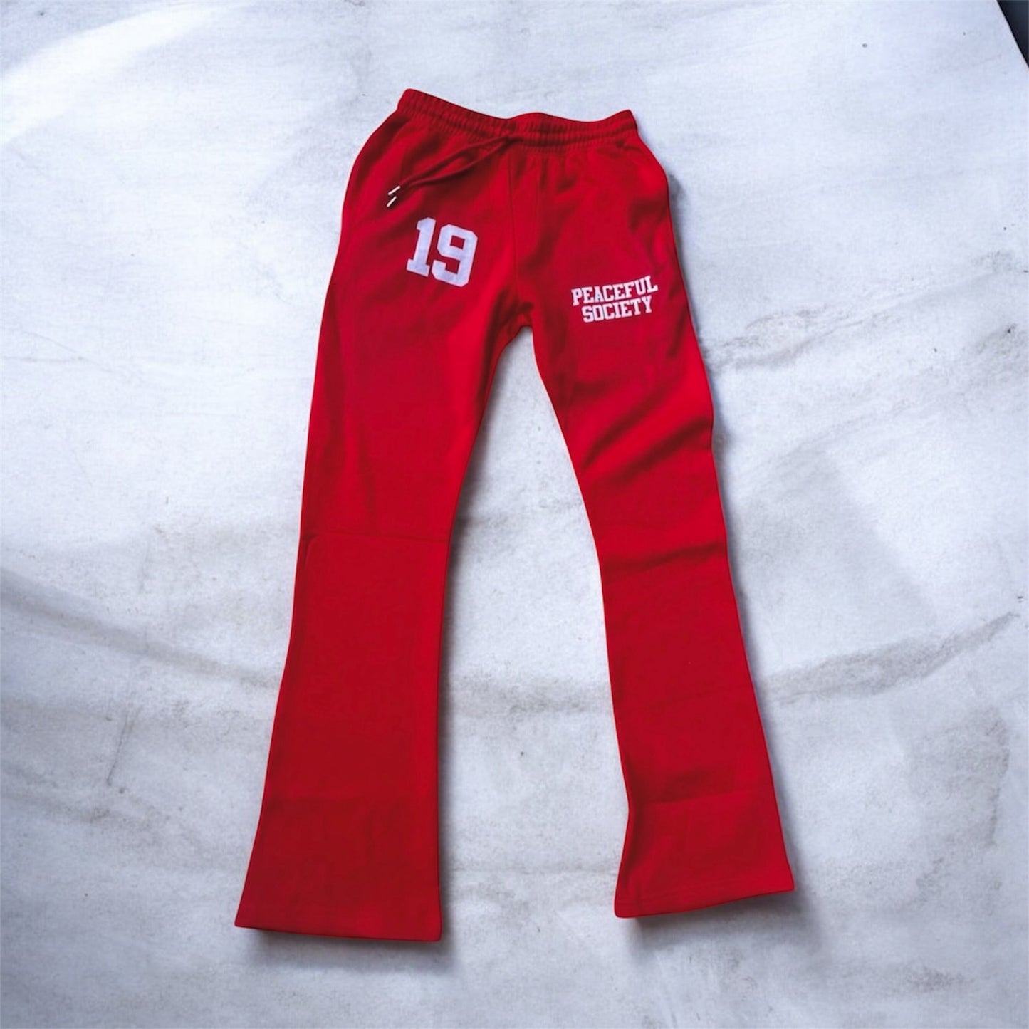 Red ‘Peaceful Society 19’ Stacked Sweats