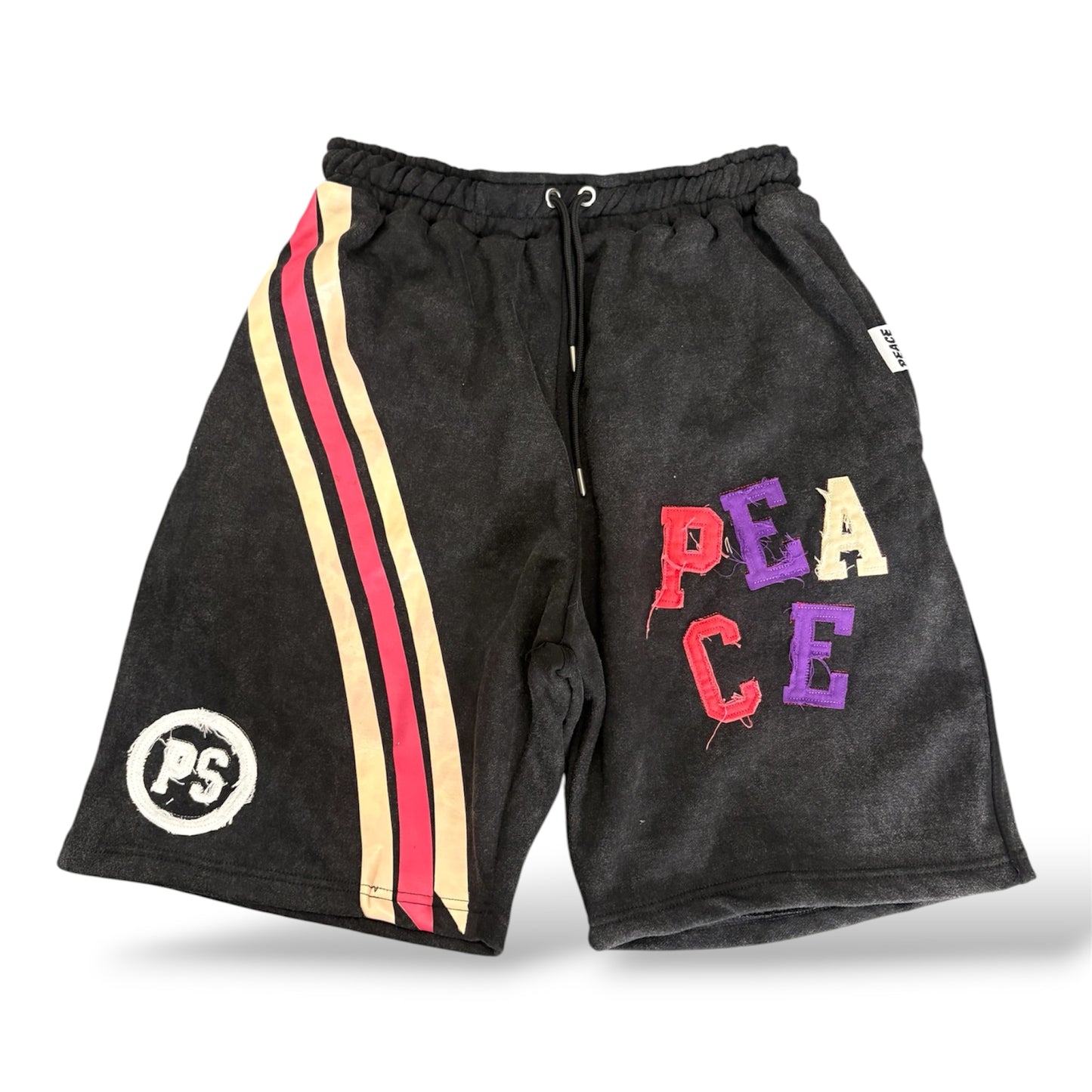 Black ‘Peace’ Striped Shorts