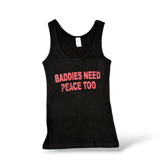 Ladies Black ‘Baddies Need Peace’ Muscle Tee