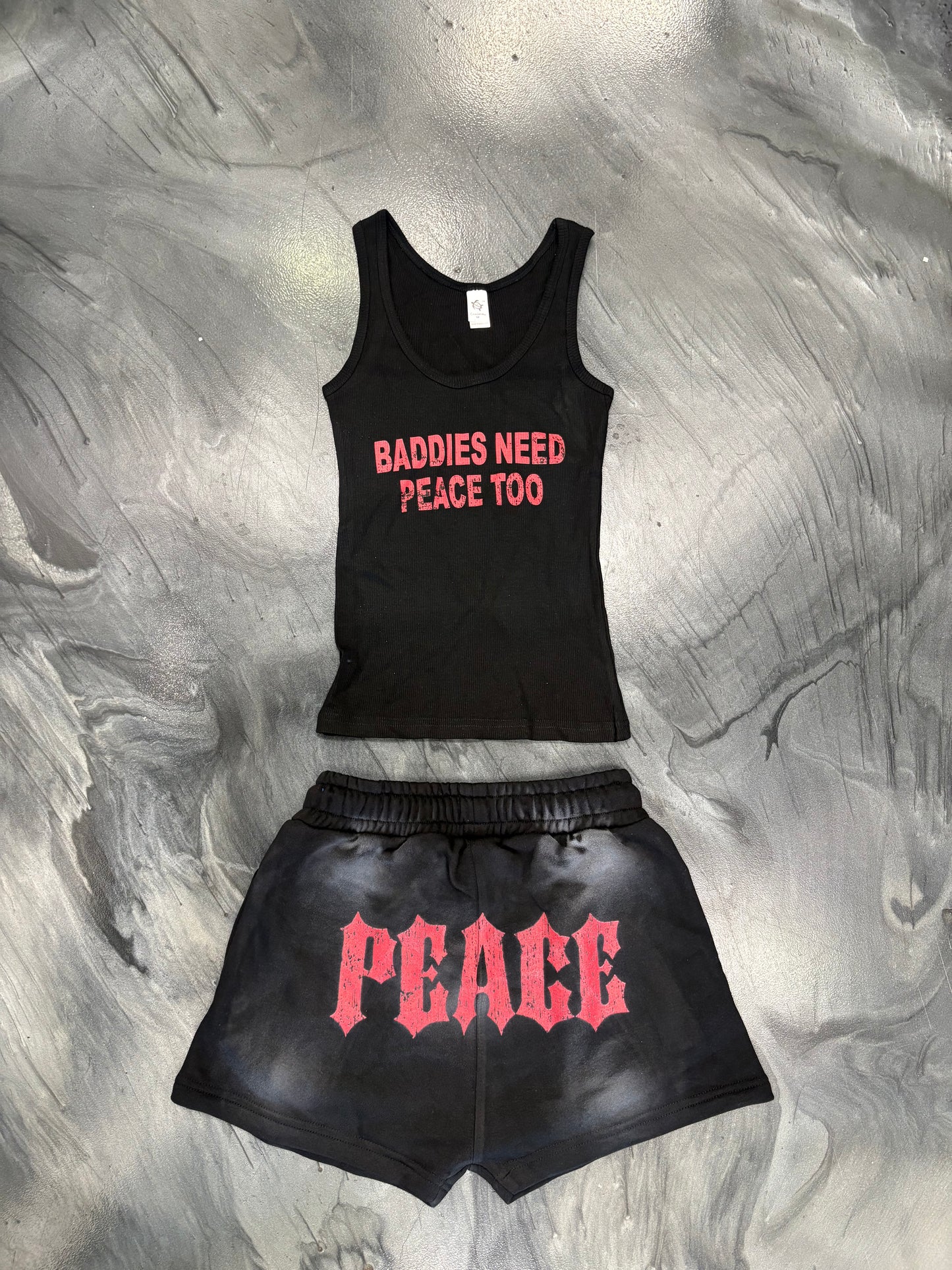 Ladies Black ‘Baddies Need Peace’ Muscle Tee